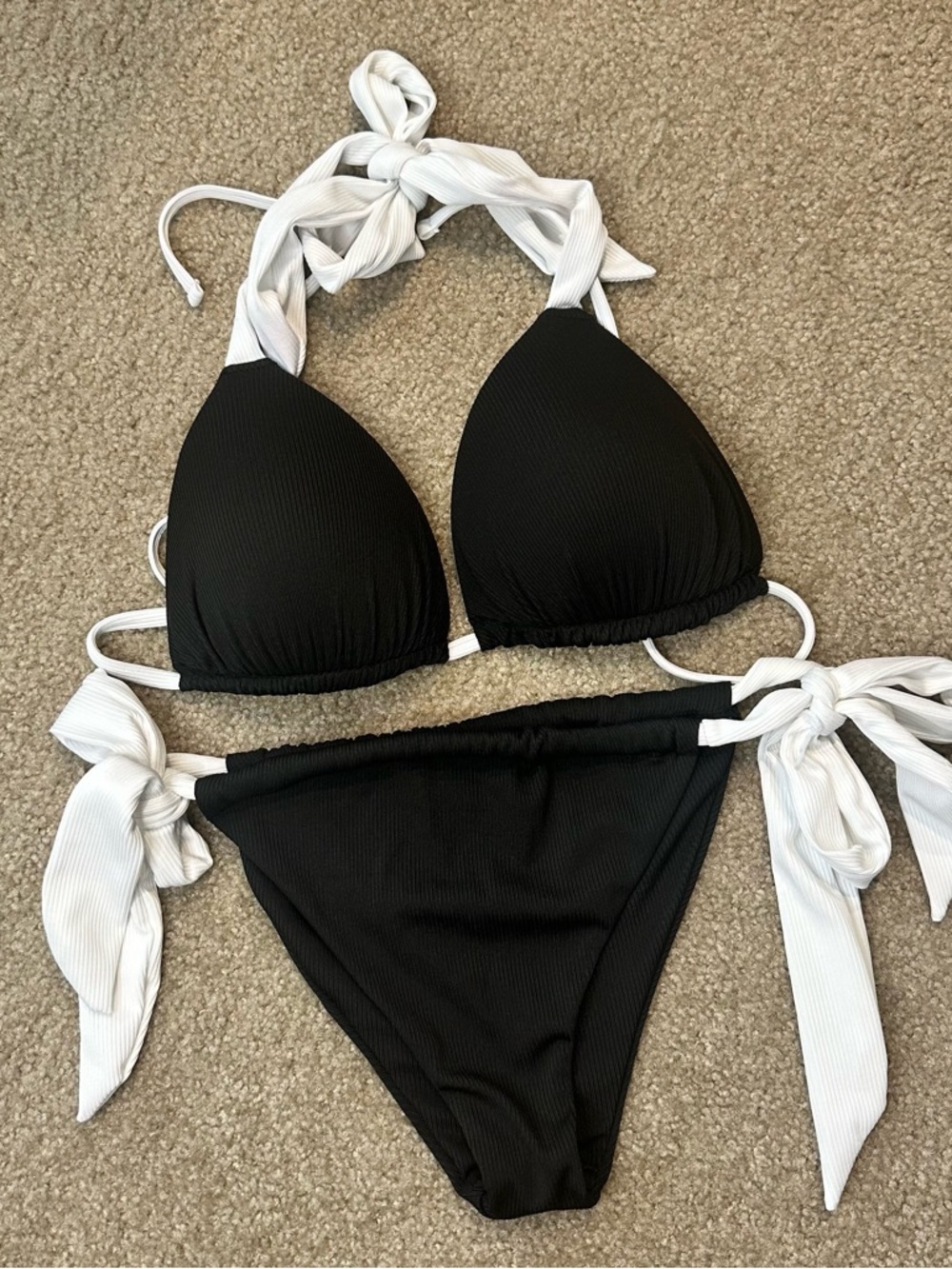 Black & White Tie-Detail Bikini Set - Women Swim